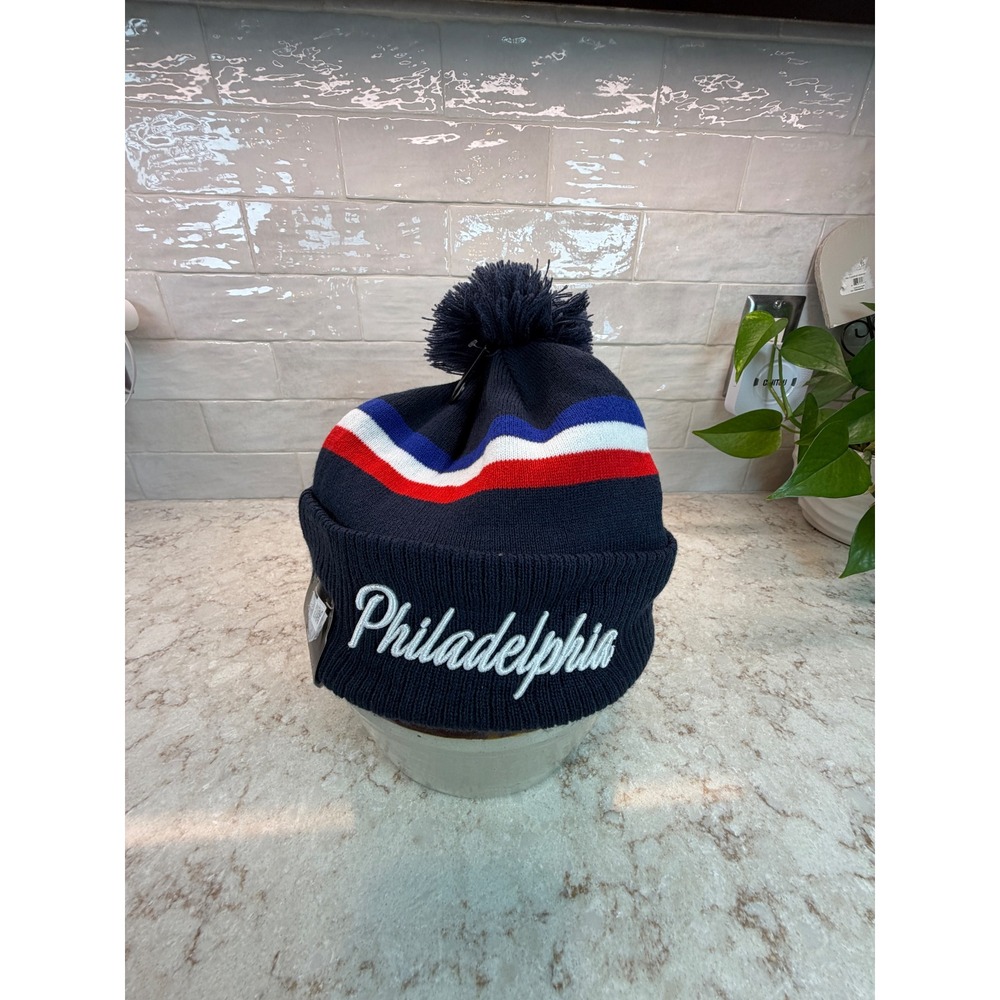 New Era Philadelphia 76ers NBA Youth Knit Beanie Navy Blue Pom Hat
